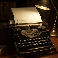 Mother&rsquo;s Day A typewriter with a letter reading &ldquo;Dear Mom&hellip;&rdquo; on vintage paper