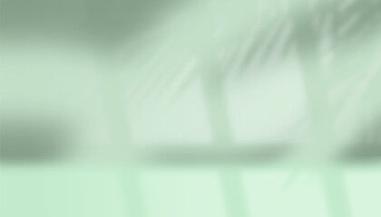 Abstract minimalist leaf shadow studio background. Natural tree leaves shadow gradient wall background. Gradient studio room for product presentation and blurred plant backdrop with copy space