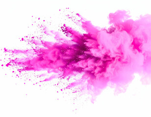 Obraz premium Vibrant pink powder explosion creating a dynamic visual effect against a white background