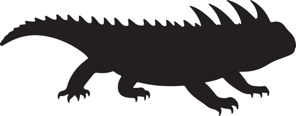 Thorny Devil Lizard silhouette with spiky body in side view on white background