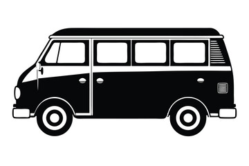 Side view reveals the classic twotone split window bus in black and white