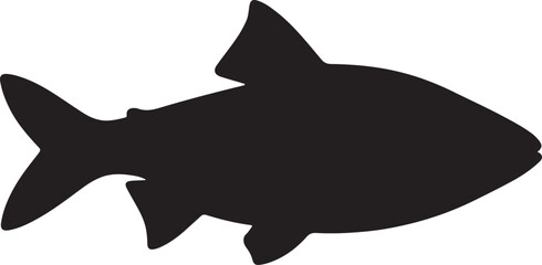 Tinfoil Barb Fish silhouette swimming with forked tail on white background