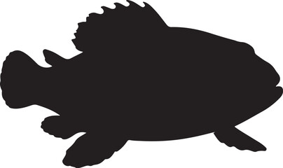 Toadfish silhouette in side view with wide mouth and rounded fins on white background