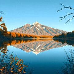 snowy Mountain Reflection in Lake – Serene Winter Landscape