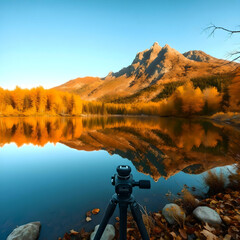 Golden Sunset over Mountain Lake – Scenic Nature Reflection