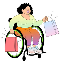 Confident woman in wheelchair holding shopping bags