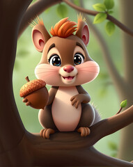 Happy Chipmunk Holding Acorn – Cartoon Forest Animal