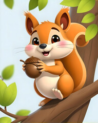 Adorable Chipmunk Holding a Nut – Cute Animal Character