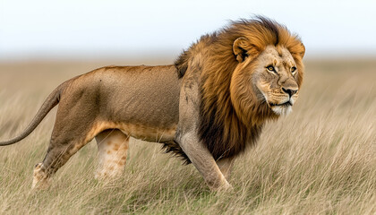Obraz premium Majestic Male Lion in African Savanna Grassland