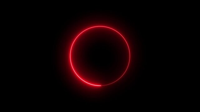 Abstract seamless loop neon circle, neon light trail circle animation on black background. Endless circular looping pattern ,Looping video. 