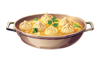 Dumplings in broth served with parsley garnish - vector illustration