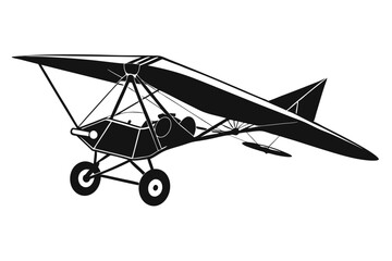 Black and white ultralight plane showing off vintage style aerodynamics with visible landing gear