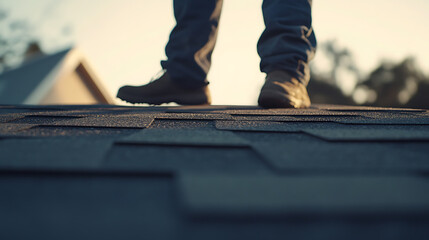 Person Walking on Roof Shingles