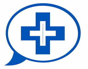 Obraz premium Blue medical symbol inside a speech bubble, representing health communication and support