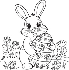 Adorable Easter Bunny Holding Decorated Egg in Flowers