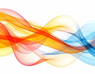 Abstract waves of vibrant orange, yellow, and blue flowing seamlessly across a white background
