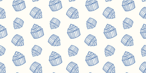 Cupcake pattern design featuring various styles on a light background