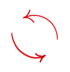 Two red semicircle arrows on white background