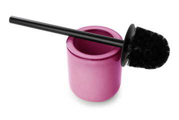Toilet brush with color holder on white background
