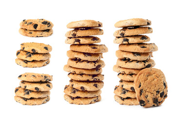 Yummy chocolate chip cookies isolated on white, collage