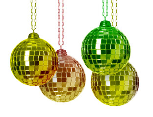 Different shiny disco balls on white background