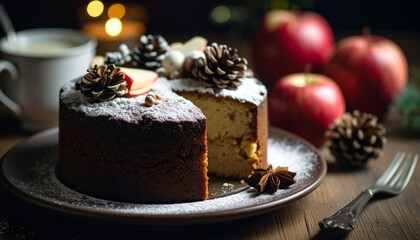 りんごとヨーグルトのケーキと新鮮な林檎
