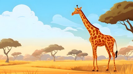 Obraz premium Professional Giraffe Wildlife Illustration in Savanna Field for Educational and Marketing Use