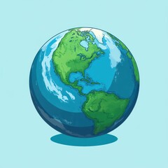 Illustration of Earth showing the continents of North and South America with blue oceans and light blue background