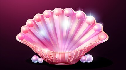 Fototapeta premium Beautiful Glitter Shell with Pearl Inside and Sparkles Illustration for Designs