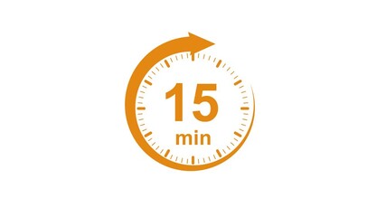 Clock Face Timer - The 15minutes, stopwatch icon. Stopwatch icon in flat style. white and green background 4k video timer 15 minutes countdown icon. Time measure. The chronometer icon