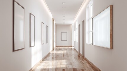 Fototapeta premium Modern hallway with inset gallery art space (mockup) 