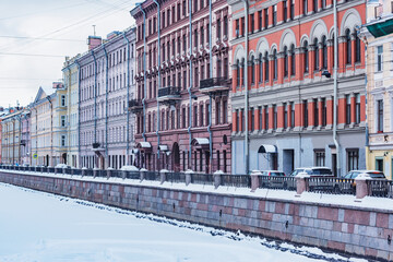 City street along the river. Saint Petersburg.