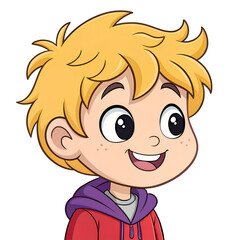Obraz premium Cute Cartoon Illustration of a Young Boy with Messy Blonde Hair and Freckles on Transparent Background