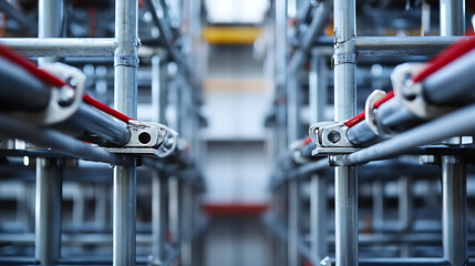 Industrial Scaffolding with Red Straps
