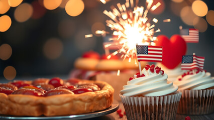 Close-up of sparklers and patriotic desserts  illustrations