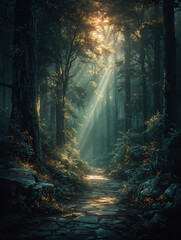 Obraz premium Sanctuary of the Luminous Path. Generative AI 