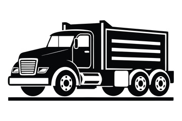 Black dump truck with six wheels transports heavy loads on a white background