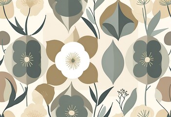 Elegant Floral Pattern Seamless Design Beige Background Modern Botanical Illustration for Textile and Wallpaper