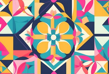 Vibrant Geometric Floral Pattern Design Abstract Art Background Texture for Textile Print