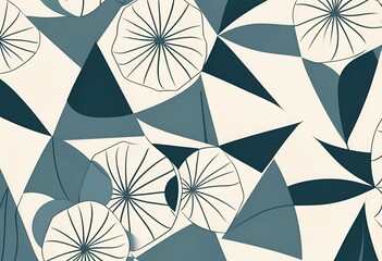 Abstract Geometric Pattern Design with Teal Triangles and Floral Elements Background Illustration