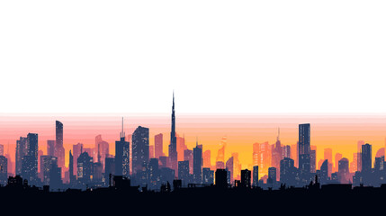 City skyline at dusk silhouette vector isolated on white background  -  