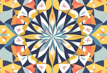 Vibrant Mandala Design Abstract Geometric Artwork with Yellow Orange and Teal Colors