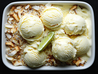 Obraz premium passion fruit ice cream with coconut and lime