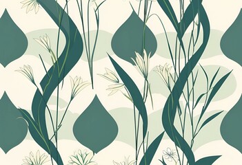 Elegant Teal and Cream Floral Pattern Seamless Design Botanical Illustration