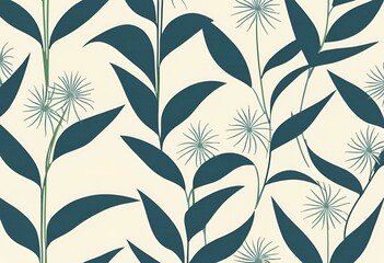 Elegant Teal Leaf and Flower Pattern Seamless Design Perfect for Textile or Wallpaper Background
