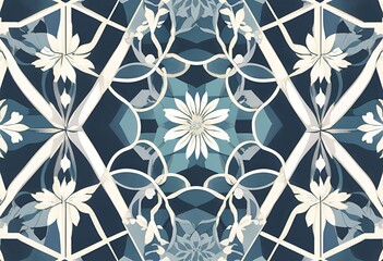 Intricate Floral Design Kaleidoscope Elegant Blue and White Symmetrical Pattern