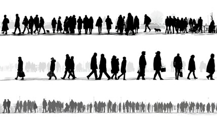 Crowd symbol set simple silhouette vector on white background   -  