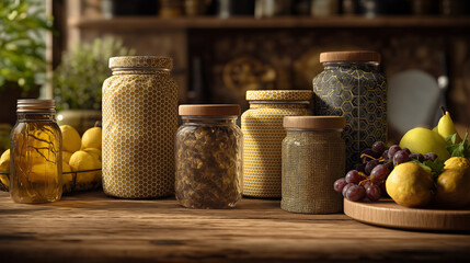 Jars With Lemons, Grapes, Pears