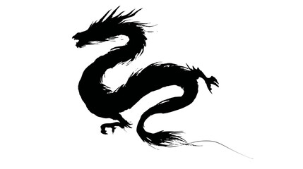 Dragon outlines simple black silhouette vector isolated on white background  -  