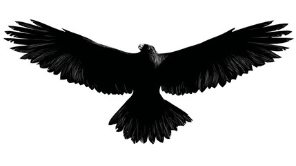 Obraz premium Eagle with spread wings silhouette vector isolated on white background - 